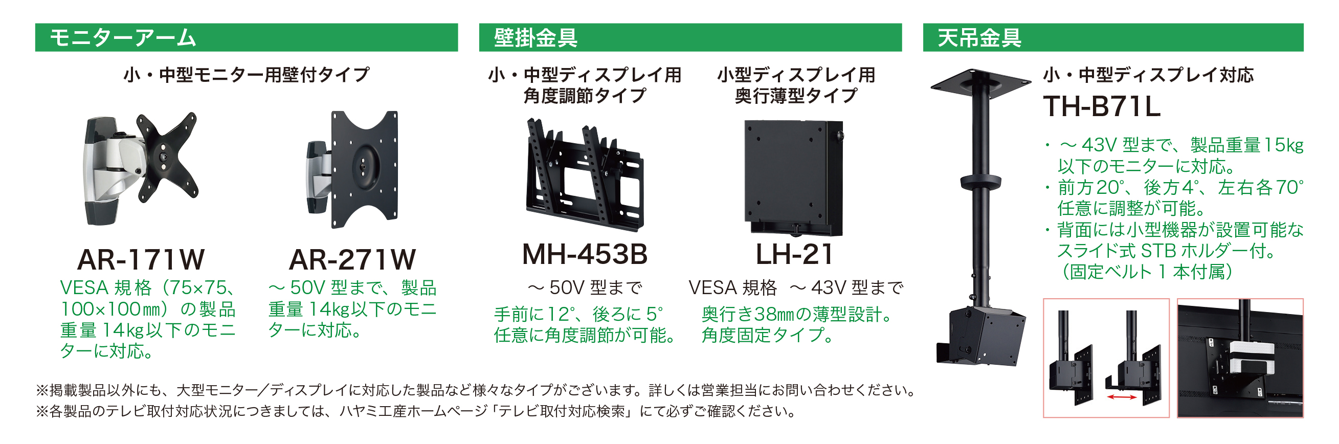 最新発見 ハヤミ工産 テレビ取付金具 ARシリーズ オプションアーム ARP-72